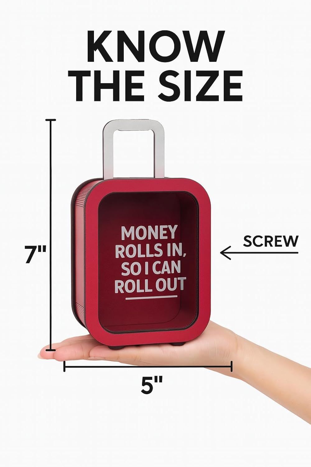 The Case Flick | Rolling Piggy Bank for Kids & Adults | Travel Suitcase Design | Reusable | MDF & Acrylic | Fun Money Saving
